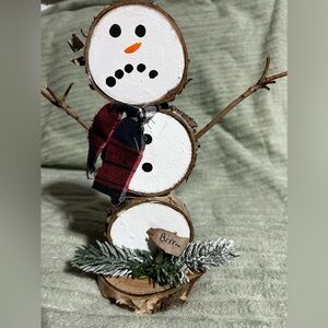 Handmade Charming Snowman Decor with Plaid Scarf
